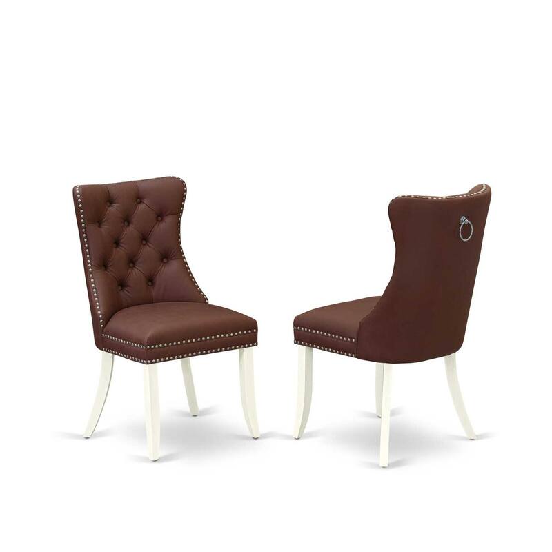 Parsons Dining Chairs Set of 2 - Burgundy Faux Leather Padded Chairs with Nailhead Trim