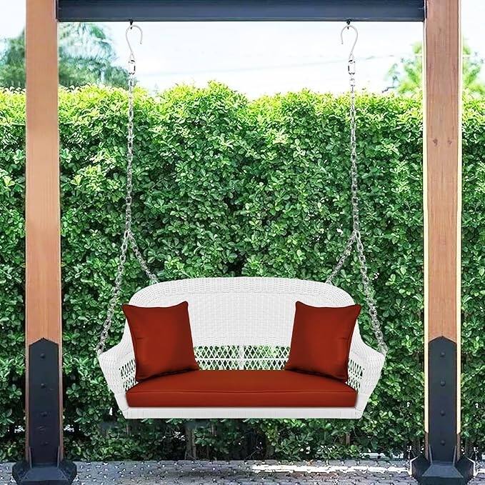28 in. W White Cushion in Aluminum Frame Outdoor Porch Swing with CushionGuard and Stand
