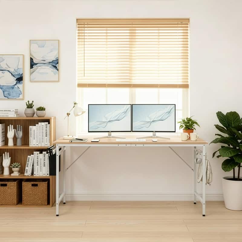 63” Computer Desk for Home Office ,Study Writing Desk with Storage, Side Hooks & Adjustable Feet