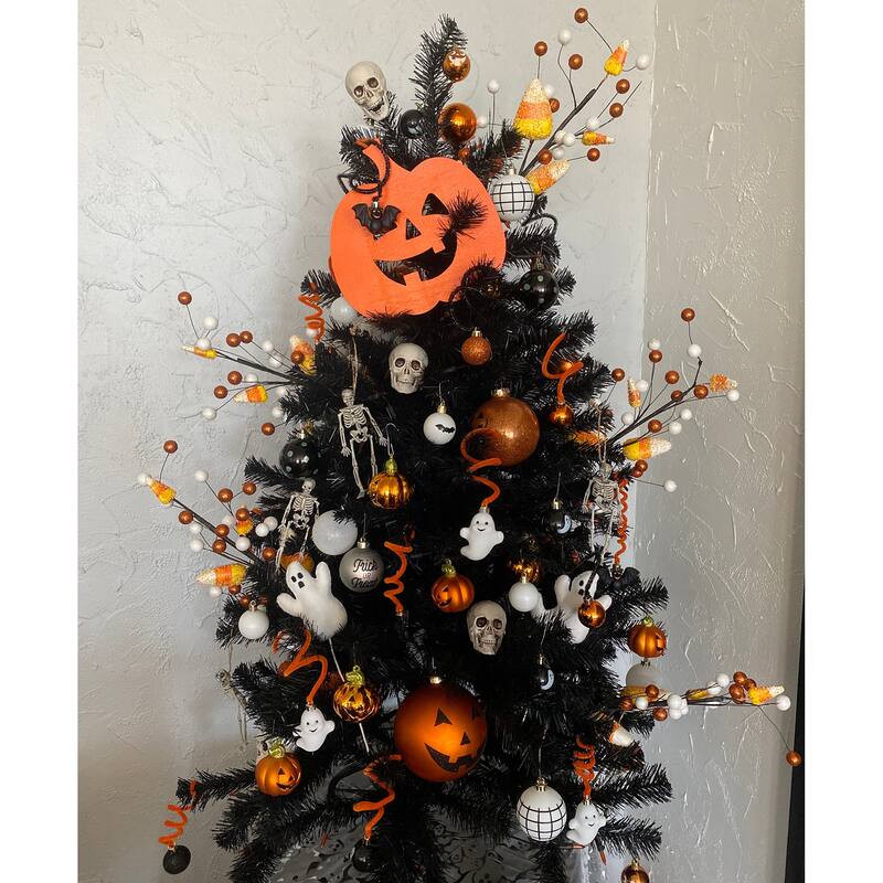 4ft Black Noble Spruce Artificial Halloween Tree, Orange Lights