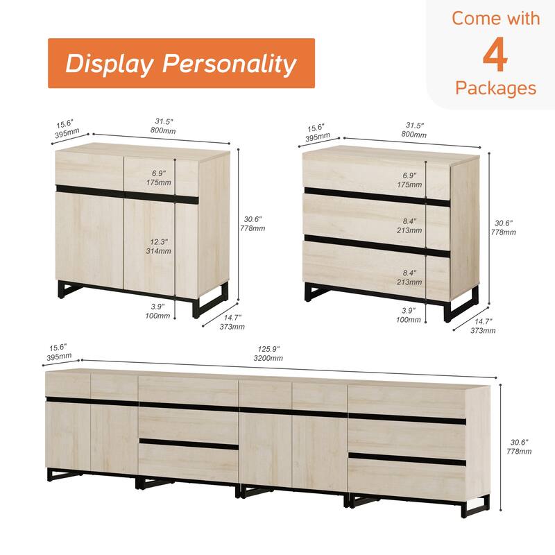 Modern TV Stand for TVs up to 120 Inches, 4-in-1 Media Console with Adjustable Shelves and 6 Drawers, TV Cabine