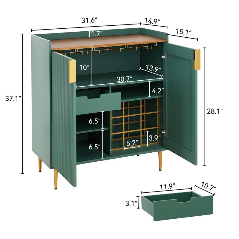 31.6'' Modern Coffee Bar Cabinet with Wine Racks and Storage Drawer