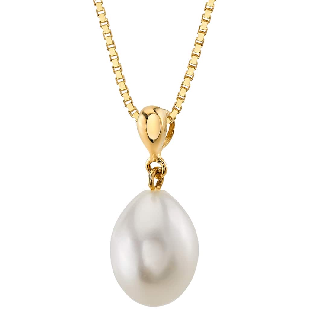 Oravo 14k Yellow Gold Freshwater Pearl Solitaire Pendant Necklace