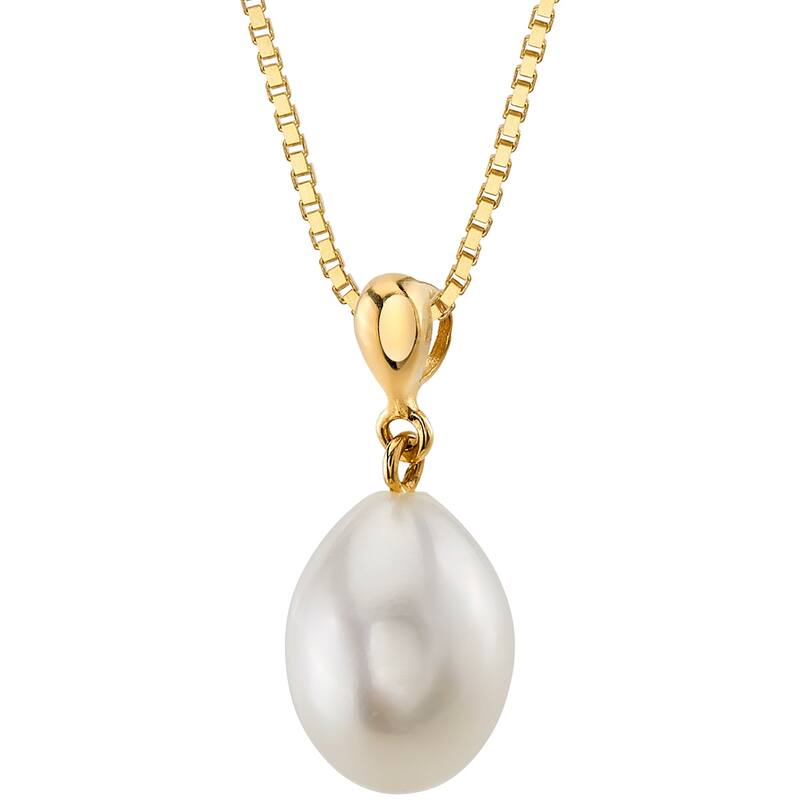Oravo 14k Yellow Gold Freshwater Pearl Solitaire Pendant Necklace
