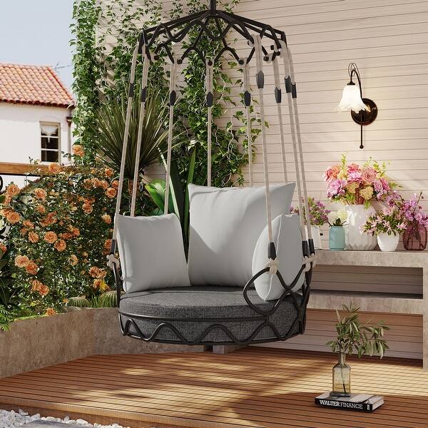 slide 2 of 12, Outdoor Porch Swing Chair Hanging Basket, Patio Hanging Chair with Thickened Cushion for Garden Porch Gray