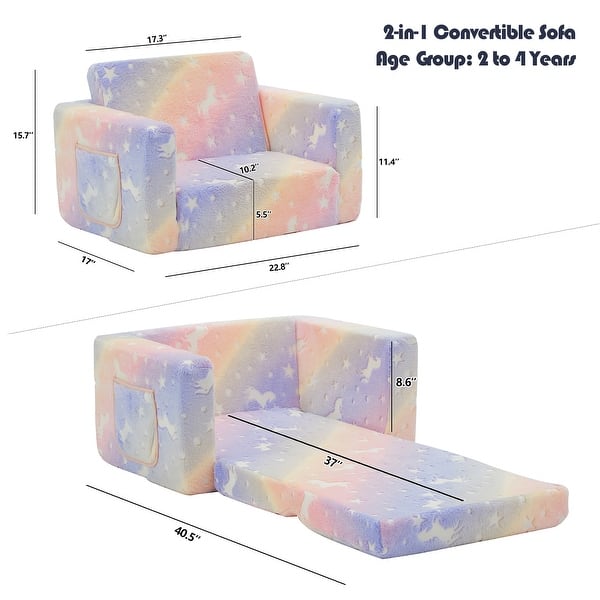 Kids Sofa, Children's 2 in 1 Convertible Sofa to Lounger