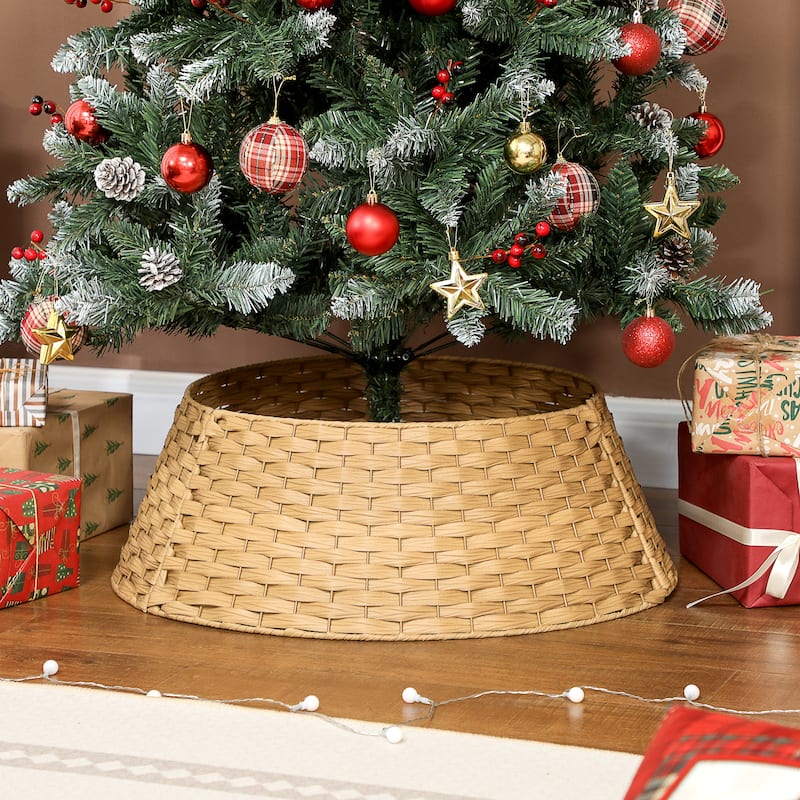 HOMCOM 27 inch Rustic Christmas Tree Collar, Plastic Woven Christmas Tree Skirt, Base Cover for Party, Holiday, Home Decoration