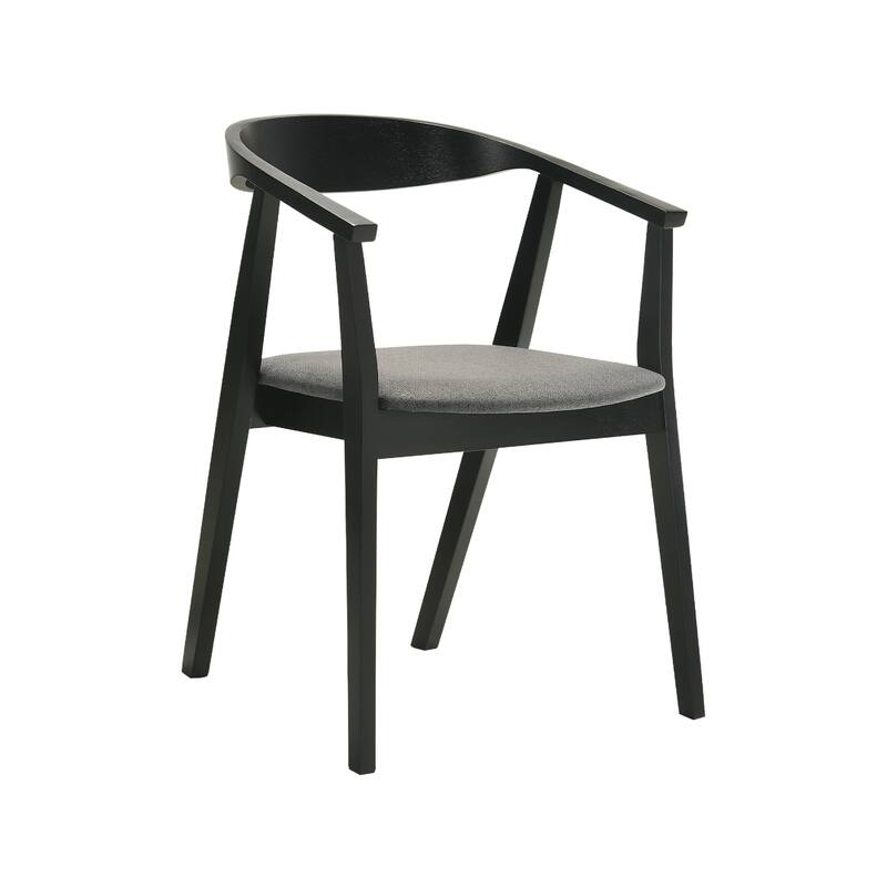 Alana Dining Chair Set of 2, Black Wood Frame, Charcoal Gray Fabric