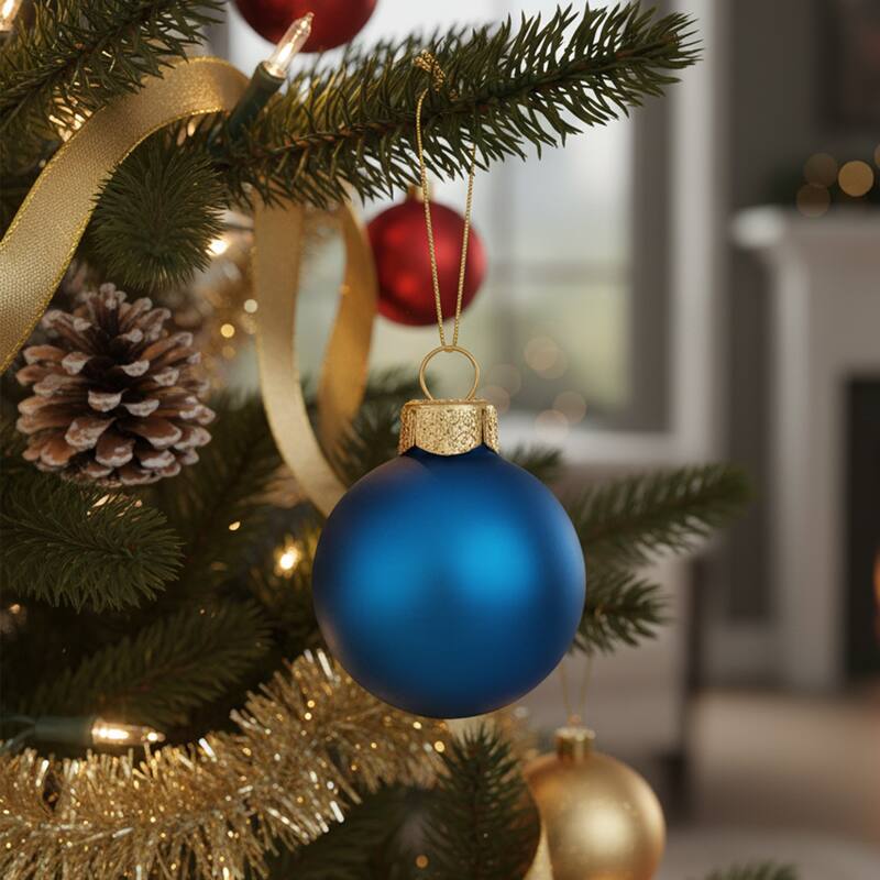 Matte Finish Glass Christmas Ball Ornaments - 4" (100mm) - Blue Cobalt - 6ct