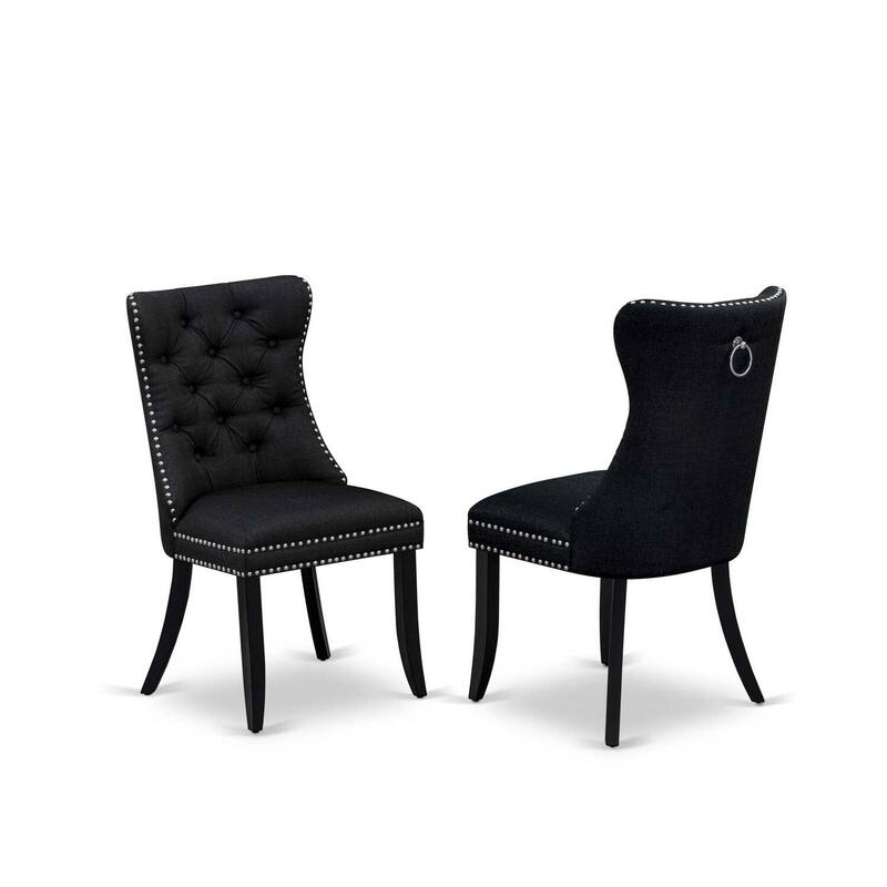 3-Piece Black Finish Solid Wood Top-Round Upholstered Dining Room Set -Seats 4