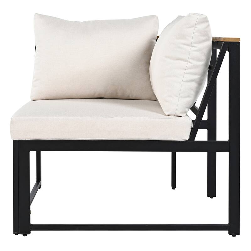 4-Piece Outdoor Patio Iron Sectional Sofa Set with Coffee Table and Side Storage Shelf