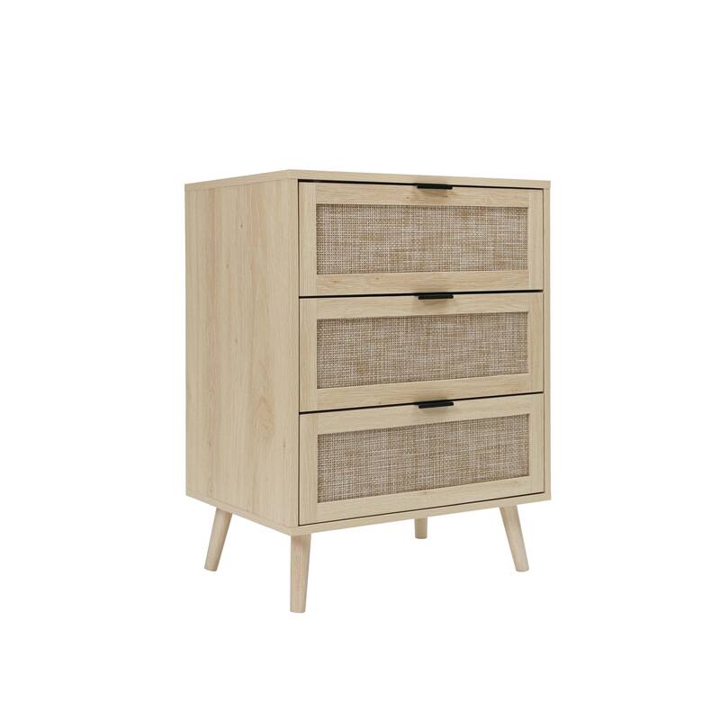 Rattan 3-Drawer Cabinet with Moisture-Proof Finish & Anti-Tipping Device for Safe Storage