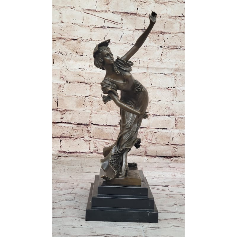 Spanish Flamenco Dancer Young Woman - Bronze Sculpture On Marble Base
