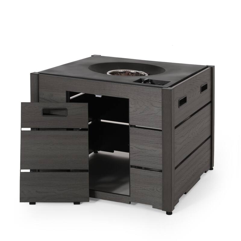 Roomfitters Outdoor Square Propane Fire Pit Table, 31'' WPC Base Gas Fireplace with 40,000 BTU Burner and Lava Rocks