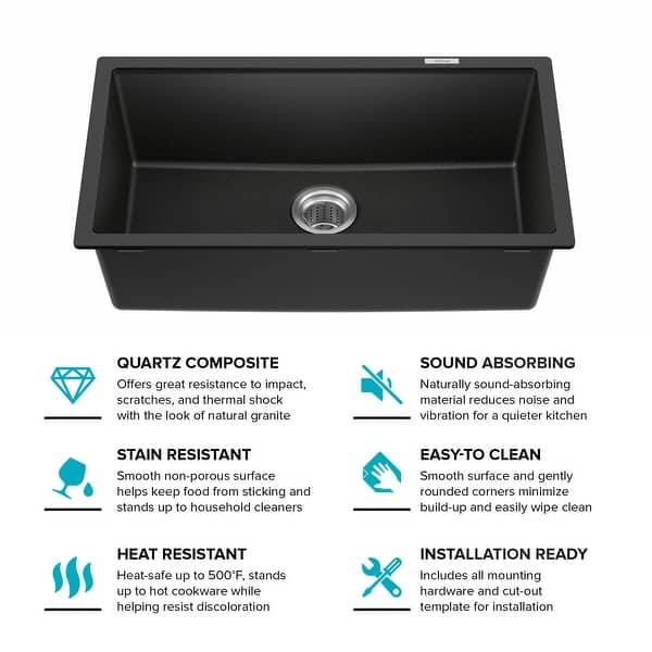 KRAUS Granite Black Onyx 31 inch 1-Bowl Undermount Kitchen