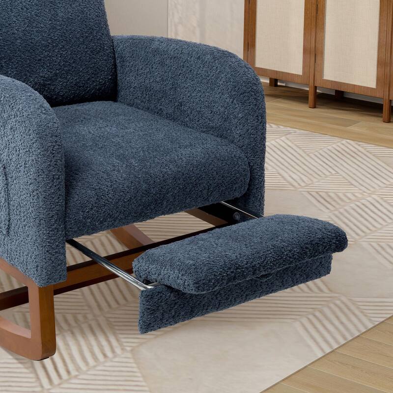 Nursery Rocking Chair, High Back Glider with Retractable Footrest, Side Pocket, Rubberwood Legs for Living Room, Bedroom