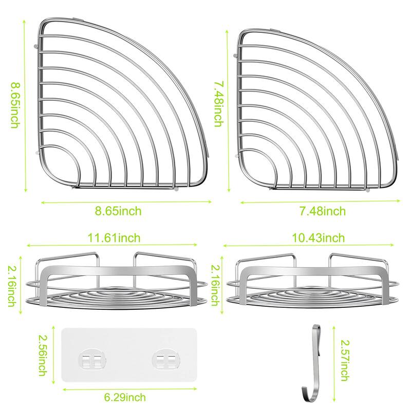 2 Pack Adhesive Wall Mounted Shower Caddy with 4 Movable Hooks