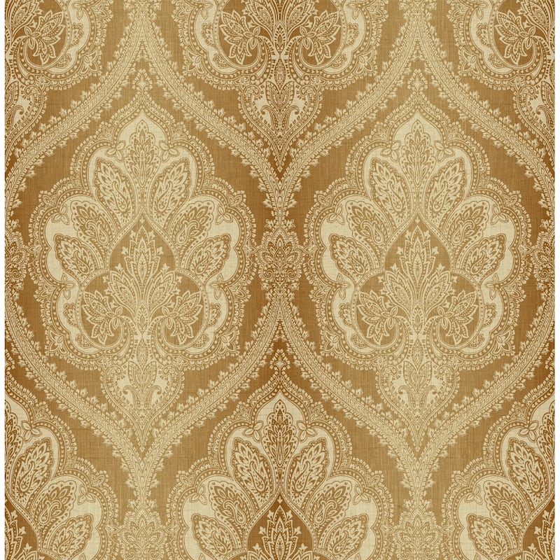 Seabrook Designs Garrett Paisley Ogee Unpasted Wallpaper - 20.5 in. W x 33 ft. L - Metallic Pumpkin Spice