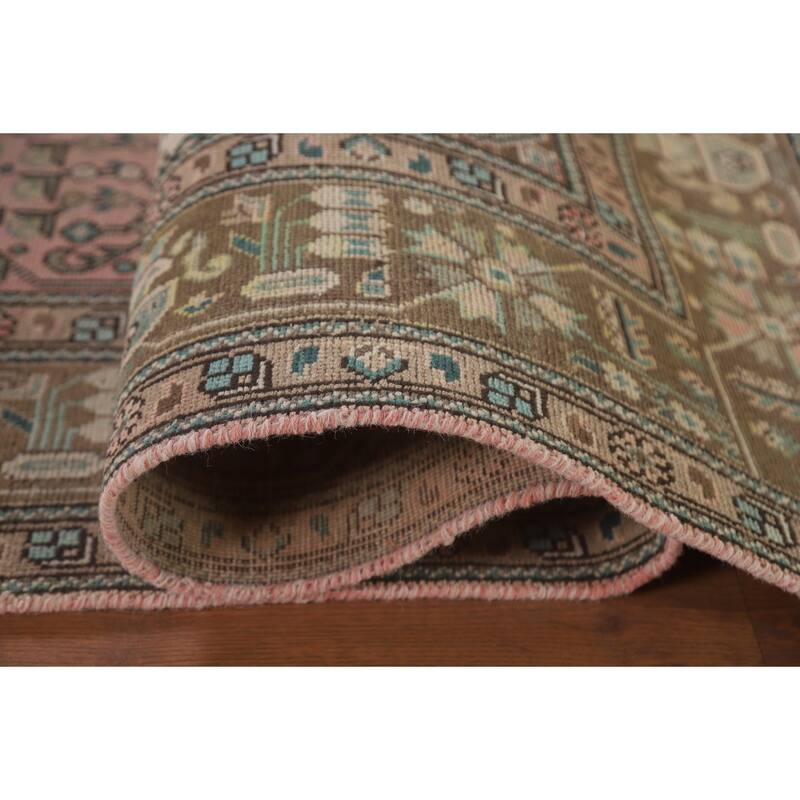 Hand Knotted Oriental 100% Wool Carpet Traditional Medallion Pink Tabriz Area Rug - 9' 5'' X 6' 5''
