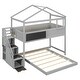 preview thumbnail 12 of 17, Gray Twin over Full Pine Wood House Bunk Bed with Storage Staircase