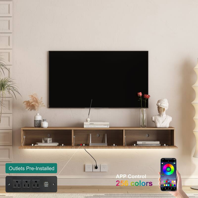 Floating TV Stand with 16 Color LED Lights, Wall Mounted TV Console Table Entertainment Center for 55 60 65 Inch TV