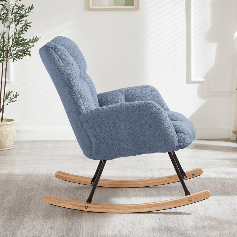 Reading Chair Rocking Chair with Wood Legs, Rustic Side Chair Office Chair Light Blue Coffee Chair Accent Chair