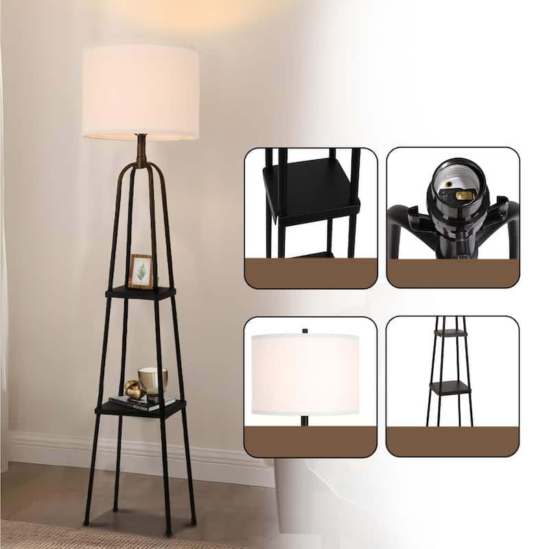 Matte Black Metal Floor Lamp with shelves