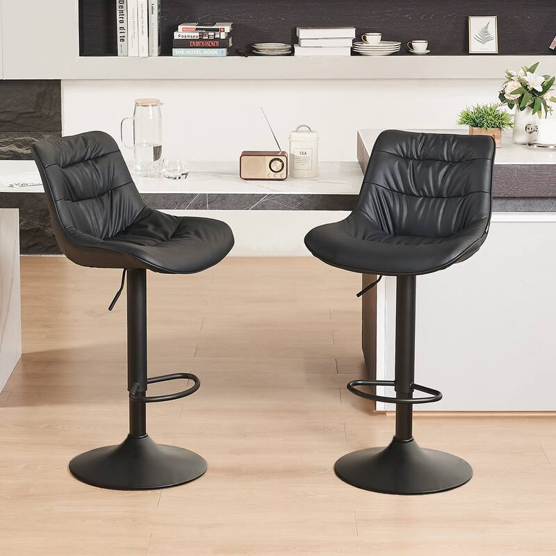 Modern Bar Stools Set of 2, Upholstered Counter Stools with Backrest - Black