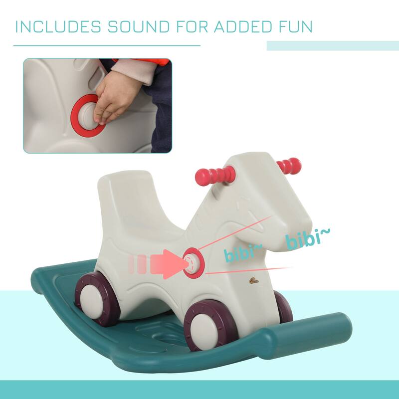 Kids 2-in-1 Rocking Horse & Sliding Car, Indoor & Outdoor Ride-On Toy with Detachable Base and Smooth Materials - Grey