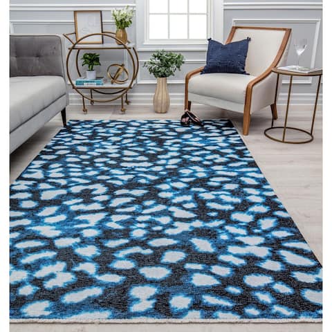 Serafina Geometric Patterned Blue Area Rug by Issaac Mizrahi