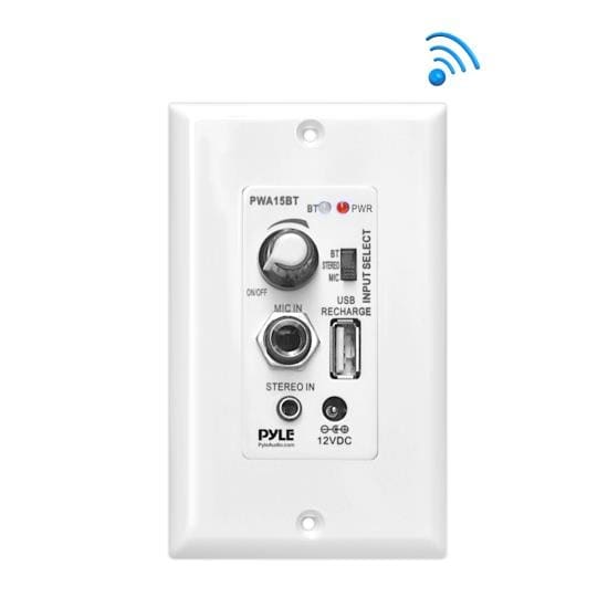 Bluetooth In-Wall Receiver, Wall Plate Audio Control Amplifier (USB, Microphone & Aux Inputs)
