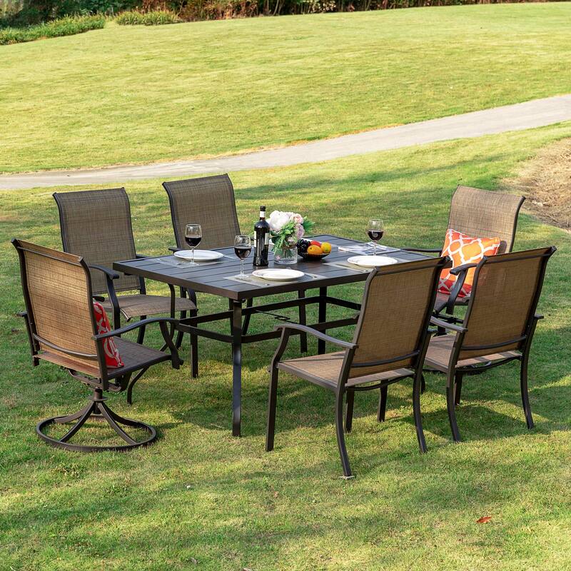 Outdoor 7-Piece Dining Set, Textilene Fabric, Powder-coated Iron Frame - 61 inch