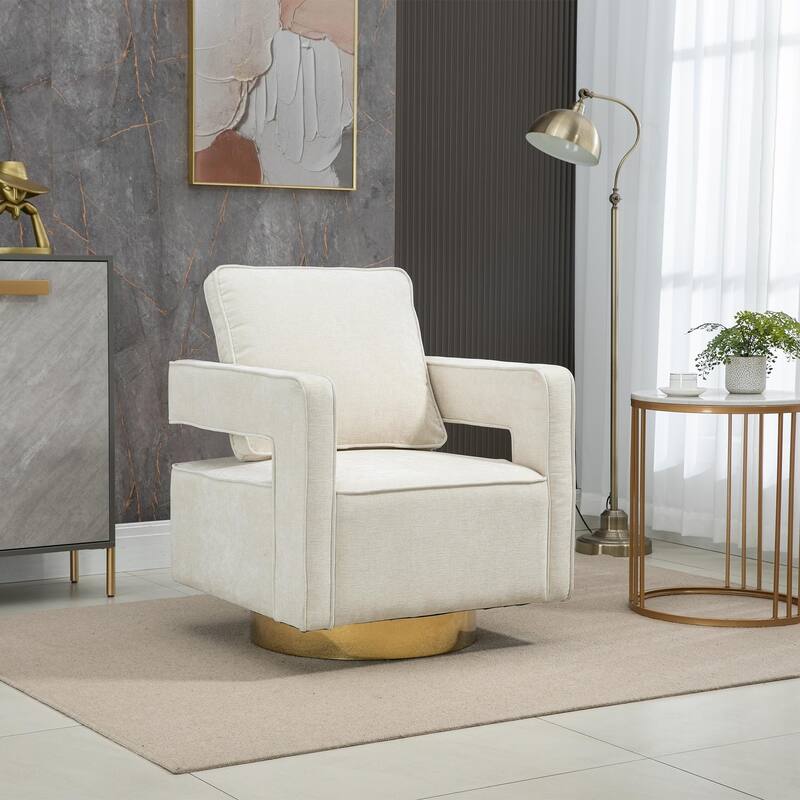 29.1"W Modern Swivel Accent Open Back Barrel Chair with Weathered Base