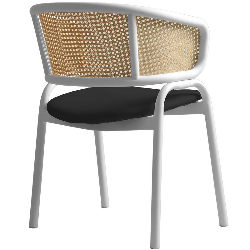 LeisureMod Set of 2 Minimalist Leather Dining Chairs with Wicker Back in Steel Frame - Side Chair for Home Office & Kitchen