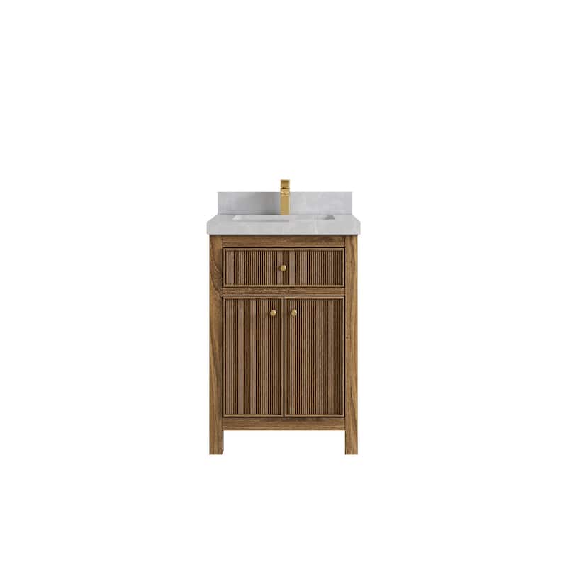 Willow Collections 24 x 22 Sonoma Teak Wood Single Bowl Sink Bathroom Vanity in Golden Teak with Countertop