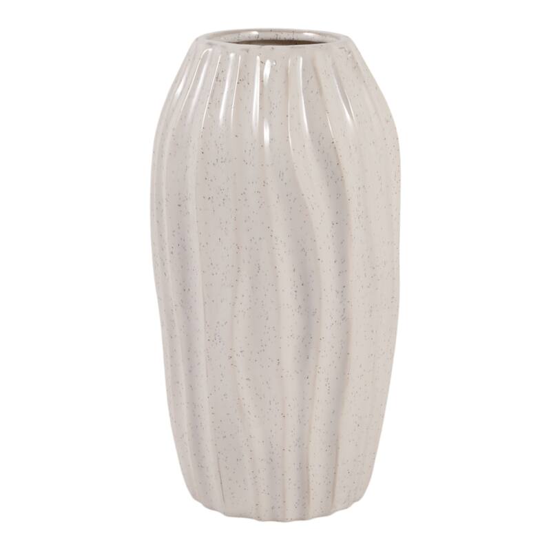 Contemporary Ceramic Sculpted Tall Vase Inspired Design - Ivory