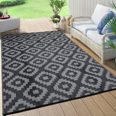 Outdoor Rug Waterproof Plastic Straw Rug Reversible Rug for Patios Decks Porch Camper Balcony Backyard
