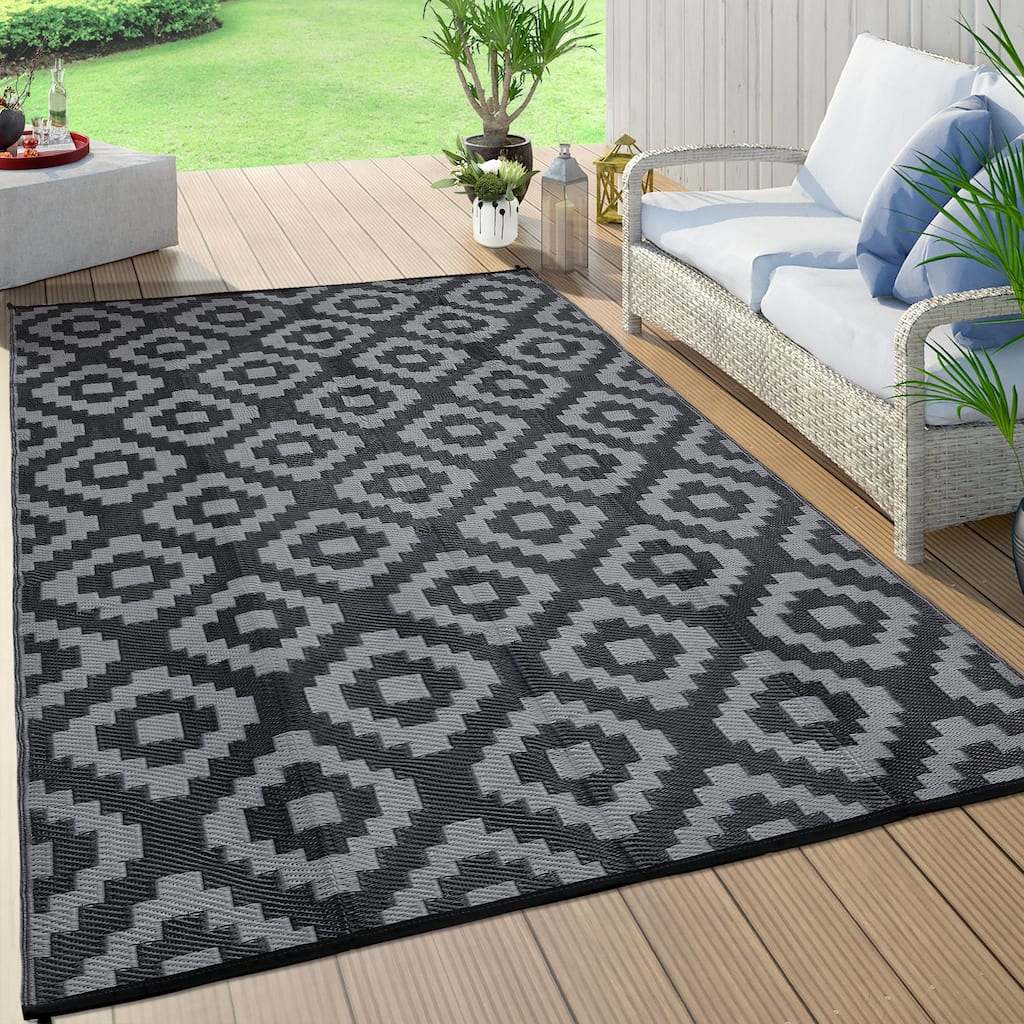 Outdoor Rug Waterproof Plastic Straw Rug Reversible Rug for Patios Decks Porch Camper Balcony Backyard