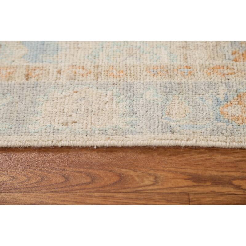 Hand Knotted Oriental 100% Wool Carpet Transitional Geometric Beige & Ivories Oushak Area Rug - 2' 11'' X 1' 10''