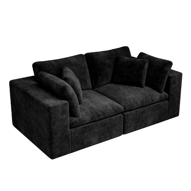 Roomfitters 78.8" Modular Sectional Sofa, 2-Piece Compressed Cloud Couch, No Assembly Required, Plush Corduroy, Black