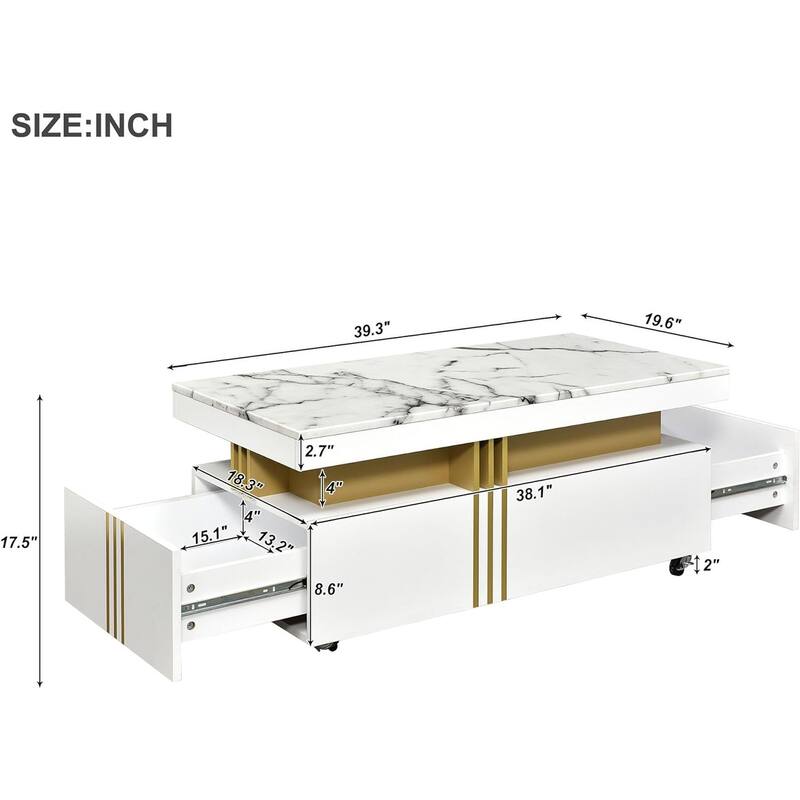 Marble Coffee Table - 39" Wide Modern Faux Marble Coffee Table