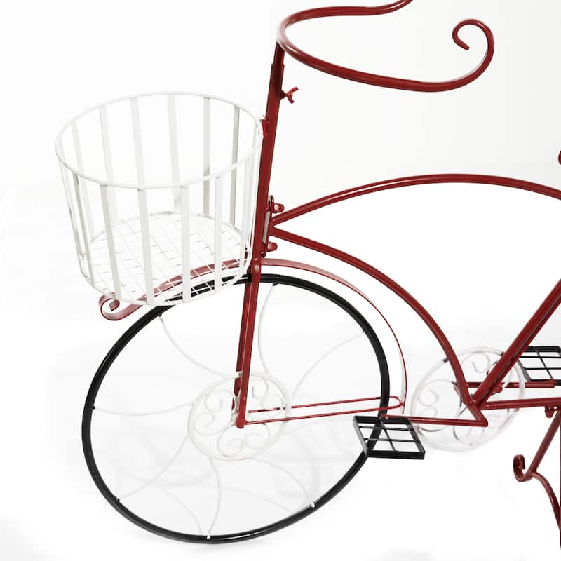 Metal Bike Indoor Outdoor Plantstand with Basket and Saddle Bag Planters - Red - Roche River Decor