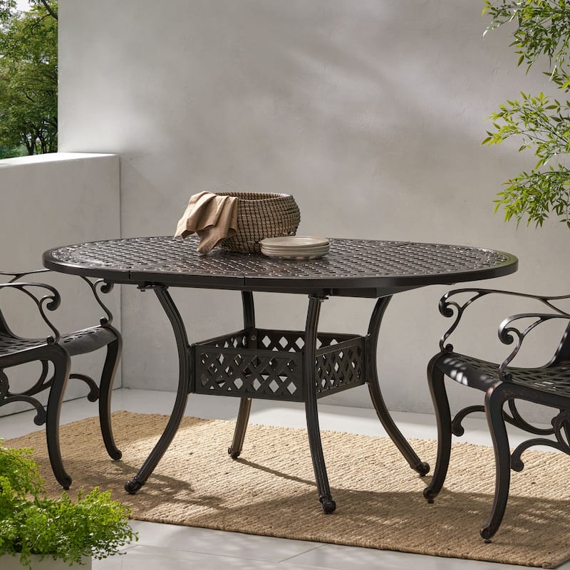 Outdoor Expandable Aluminum Dining Table for 4-6 People,Hammered Bronze Finish for Dining Room,Kitchen - Brown