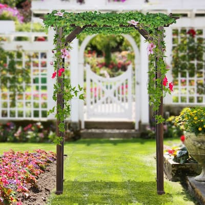 Outsunny 7' Wood Steel Outdoor Garden Arched Trellis Arbor with Natural Fir Wood & Side Panel for Climbing Vines