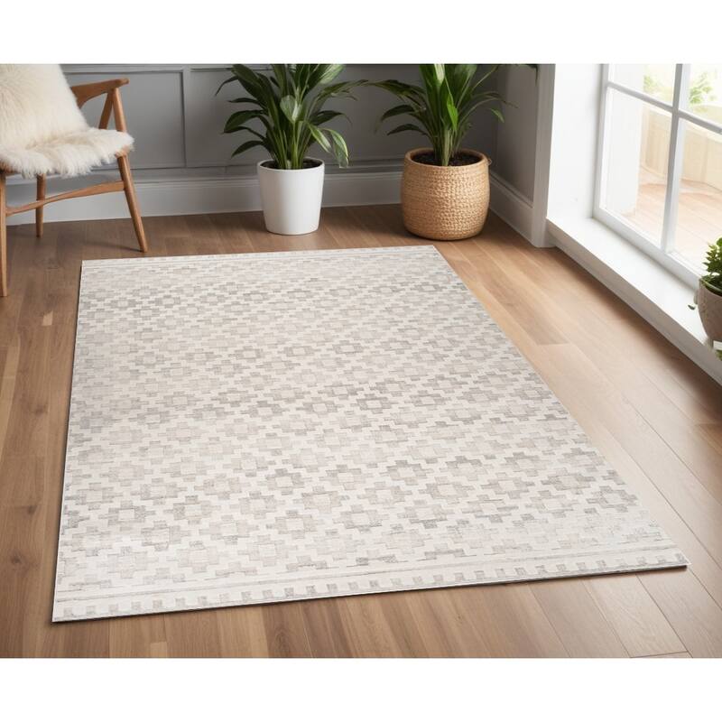Bizij Stain Resistant Woven Durable Area Rug By HomeRoots - 72' X '48' X '0.4 - Cream and Beige - Rectangle