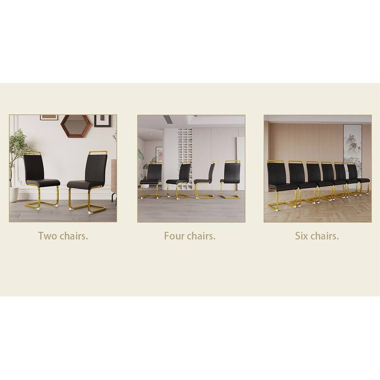 Modern Dining Chairs,PU Faux Leather High Back Upholstered Side Chair with Golden Metal Leg