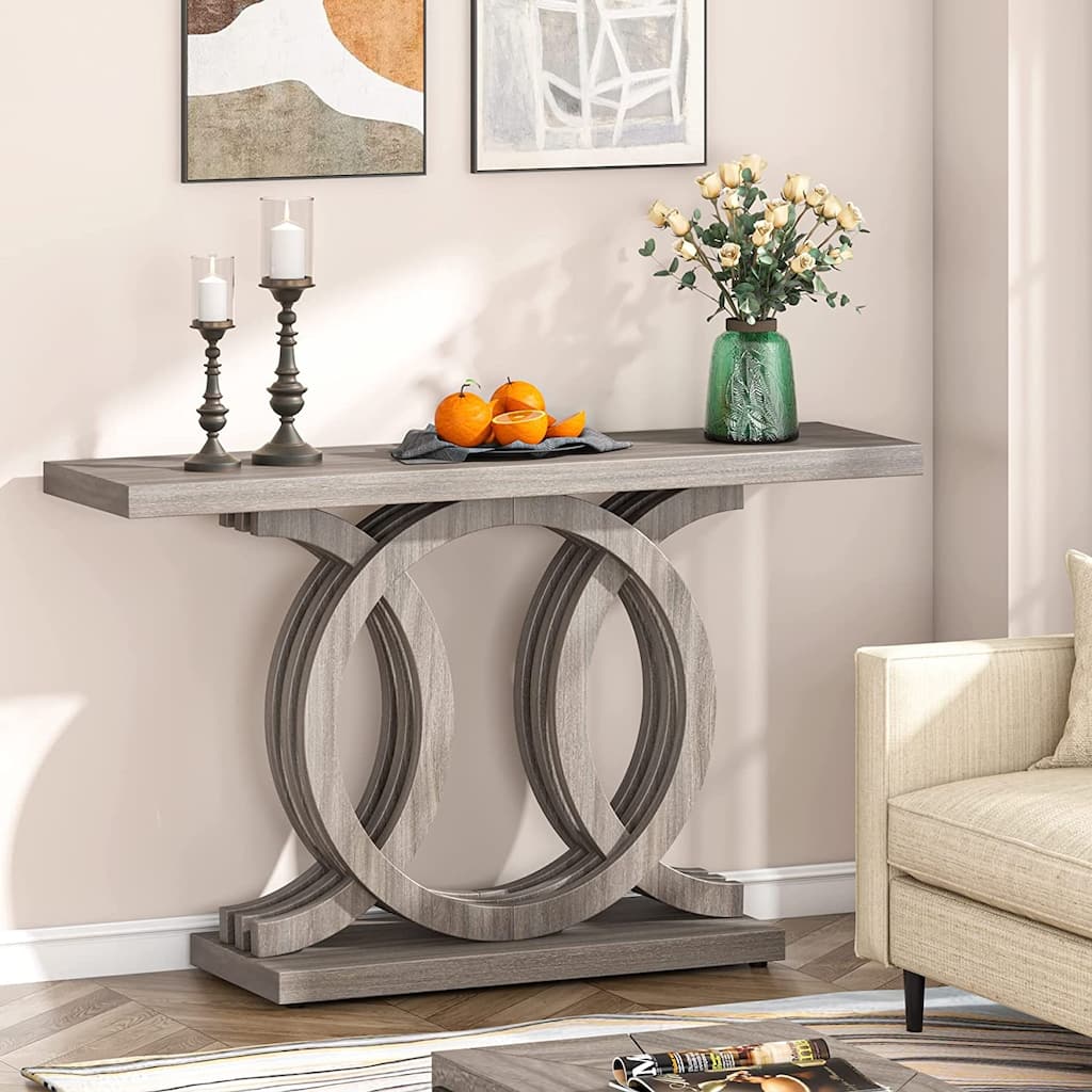 55" Console Sofa Table, Wood Entryway Foyer Table for Living Room