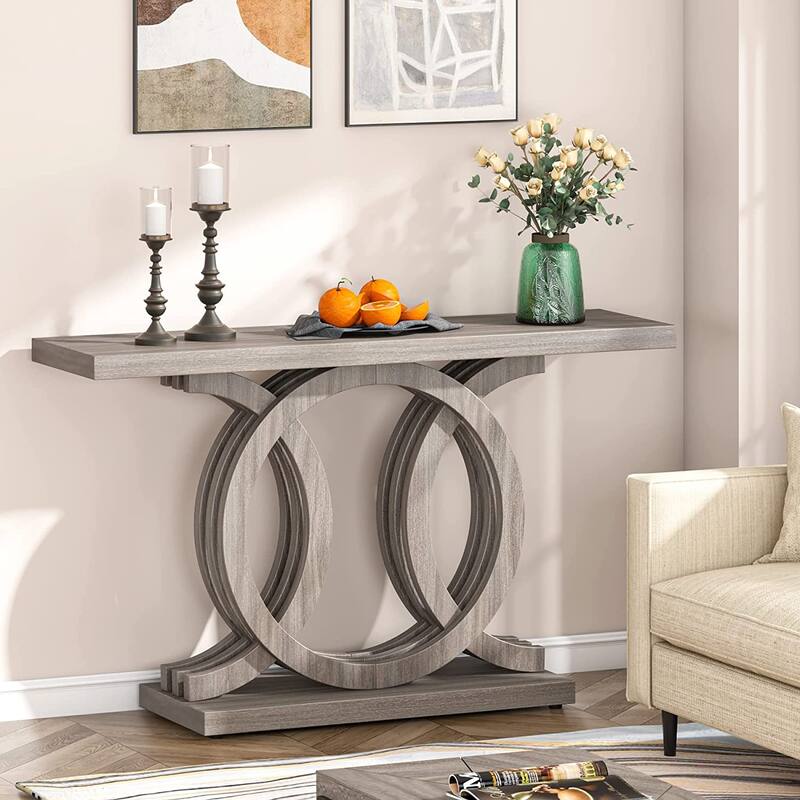 55 inches Console Table with Geometric Base - Grey