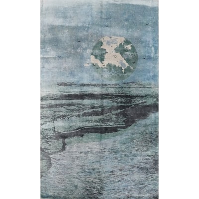 Hand Knotted Oriental Viscose Silk Carpet Modern Pictorial Multi-Colored Abstract Area Rug - 7' 10'' X 5' 1''
