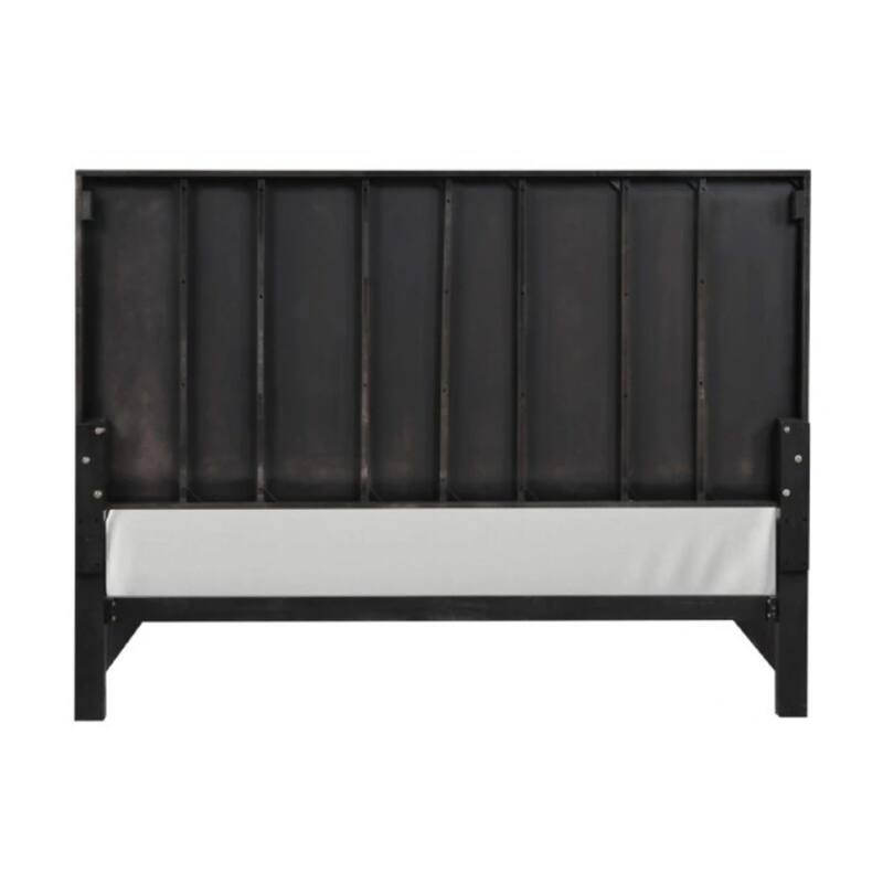 Goldie Queen Size Panel Bed, Black and Gold Pine Wood, Contemporary